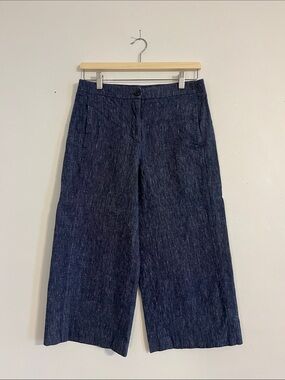 Ann Taylor Wide-Leg Cropped Linen Pants in Dark Blue